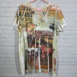 Western Babydoll Tunic Women 2XL Liquid Knit Beaded Rodeo Cowgirl Y2K Casual